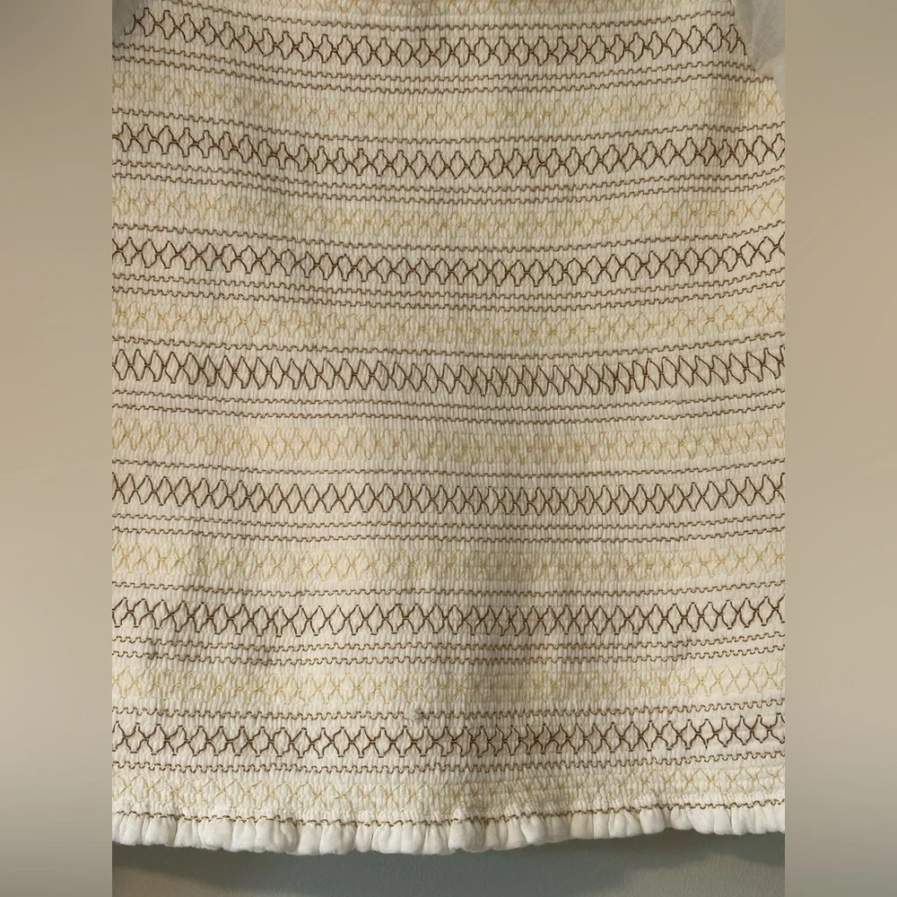 Anthropologie Embroidered Smocked Peasant Top M Boho Cottagecore Blouse